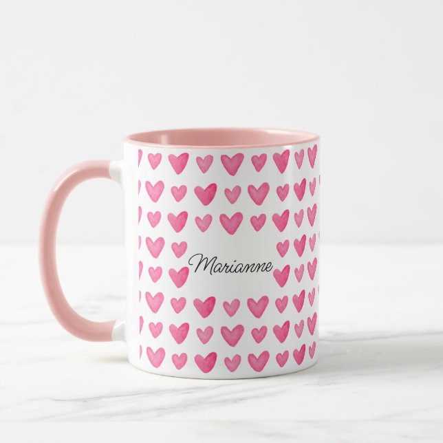 Customizable Watercolor Pink Hearts Mug (Left)