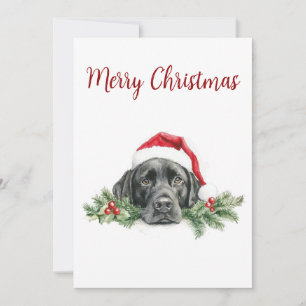 Customizable Watercolor Santa Black Lab Holiday Card