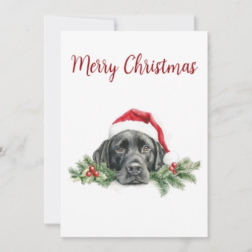 Customizable Watercolor Santa Black Lab Holiday Card