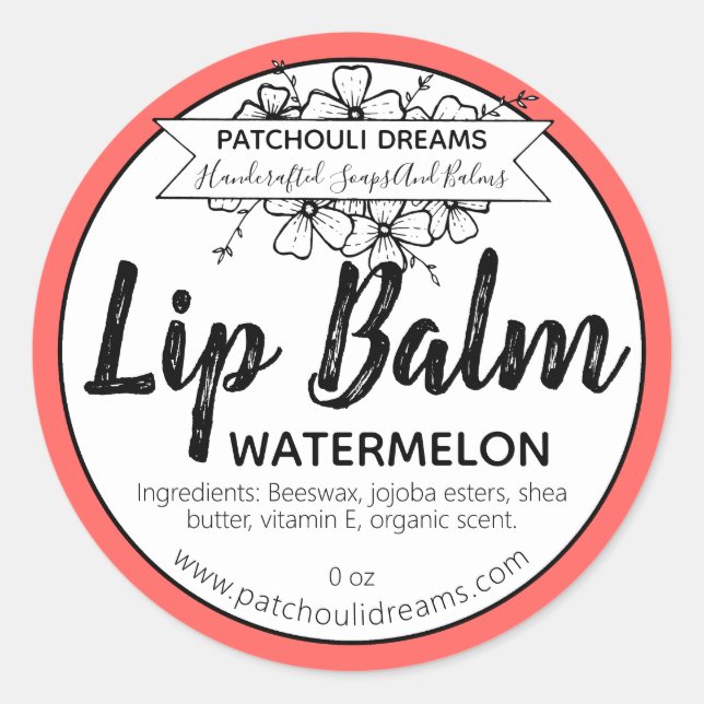 Customizable Watermelon Lip Balm Label Handmade (Front)
