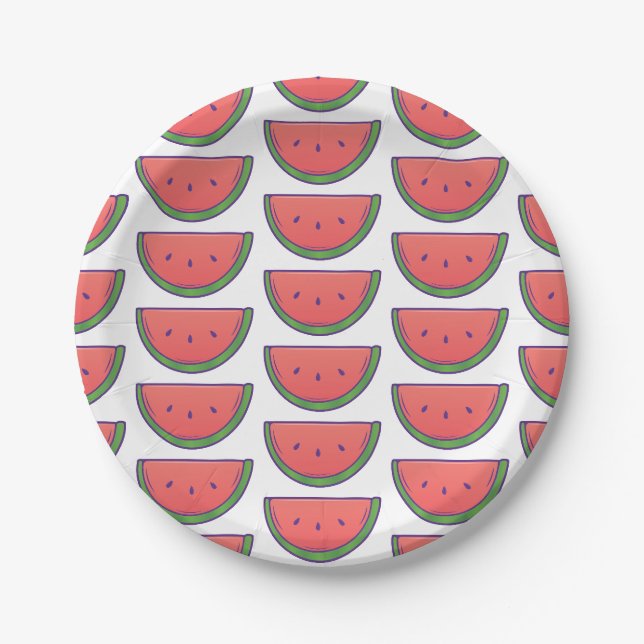 Customizable Watermelon Pattern Paper Plates (Front)