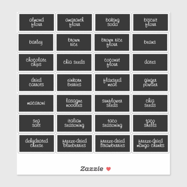 Customizable Waterproof Black Food Kitchen Labels (Sheet)