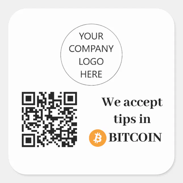 Customizable We Accept Tips in Bitcoin Sticker (Front)
