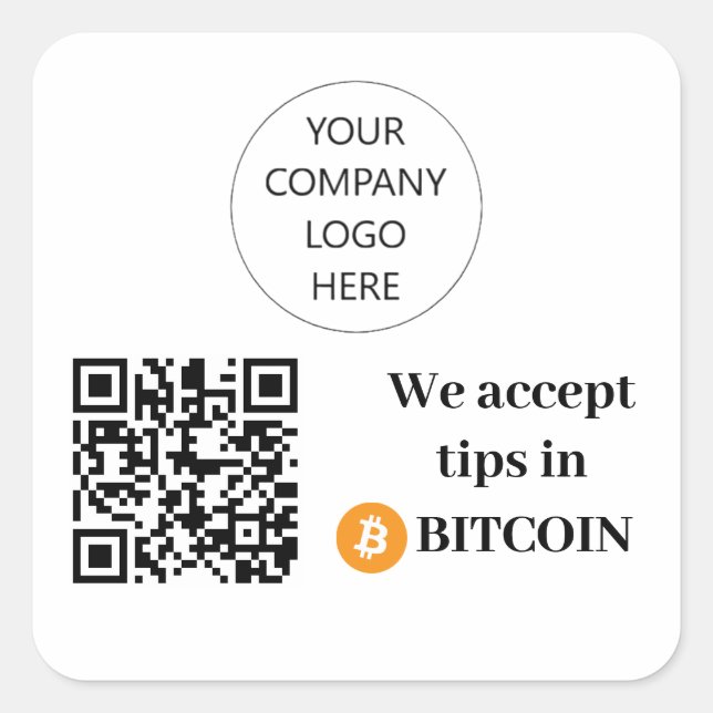 Customizable We Accept Tips in Bitcoin Sticker (Front)