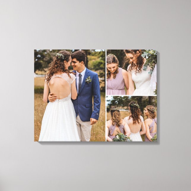 Customizable Wedding 3 Photos simple layout Canvas Print (Front)