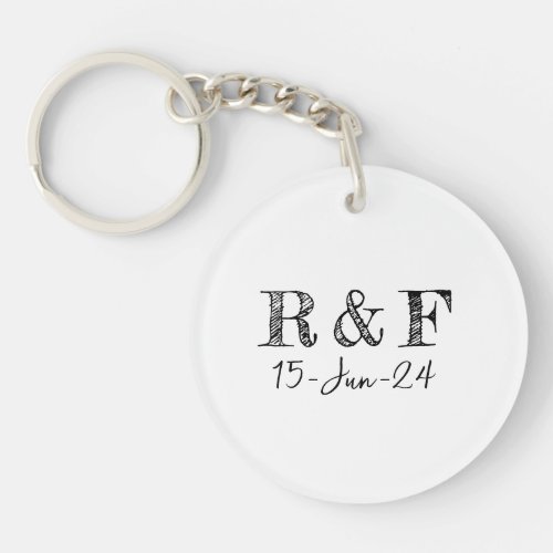 Customizable wedding bride and groom name initials keychain