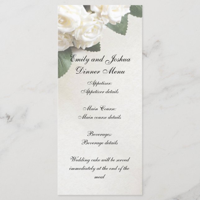Customizable Wedding Dinner Menu Template White (Front)