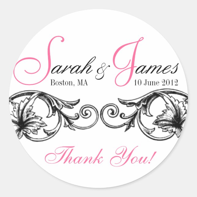 Customizable Wedding Favor or Cake Box Labels Pink (Front)
