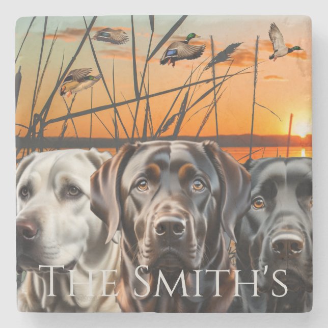 Customizable Wedding Gift Labrador Retriever Stone Coaster (Front)