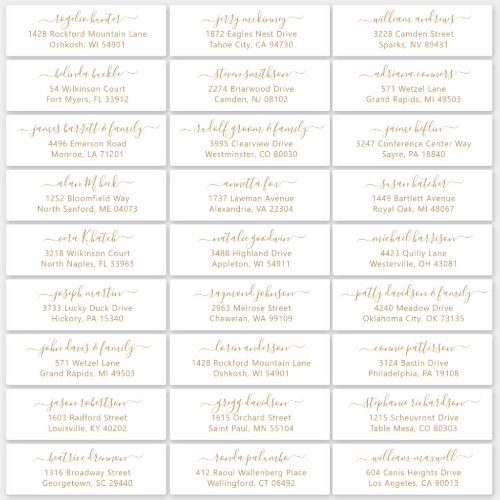 Customizable wedding guest address labels Gold