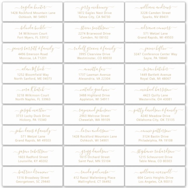 Customizable wedding guest address labels Gold (Front)