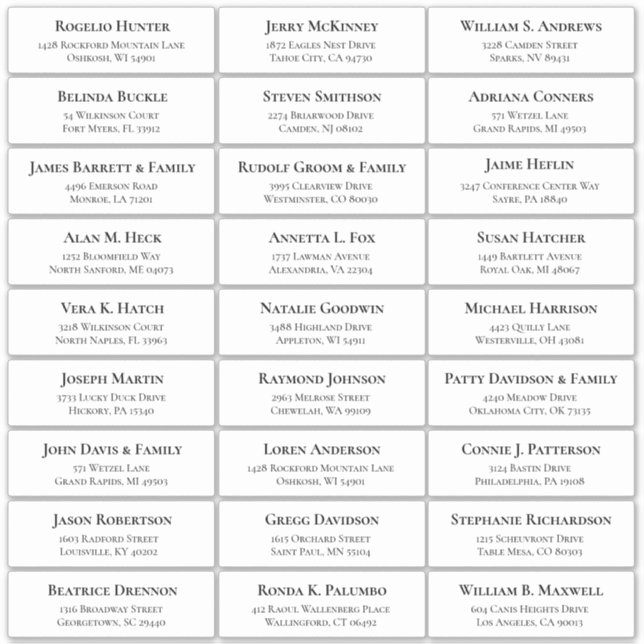 Customizable wedding guest address labels sticker (Front)