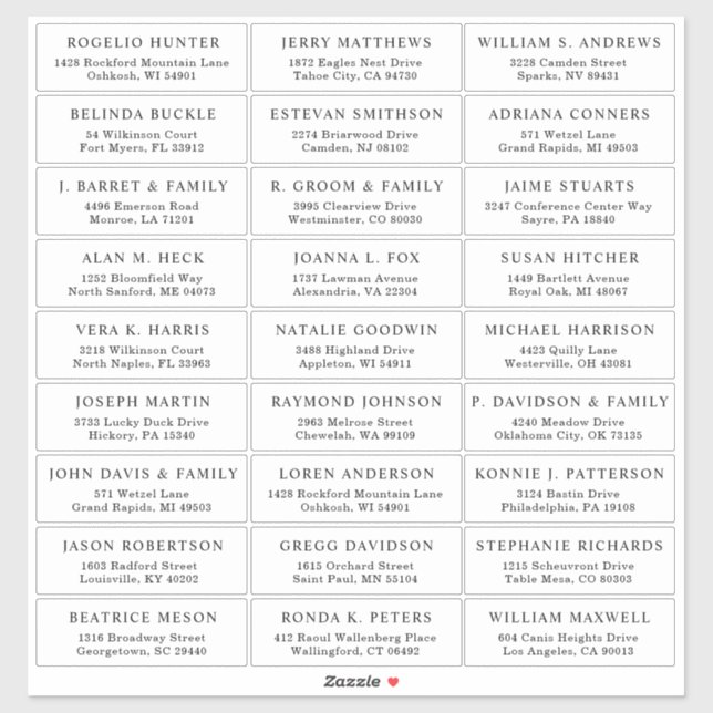 Customizable wedding guest address labels sticker (Sheet)