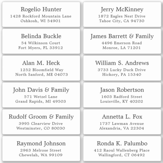 Customizable wedding guest address labels sticker