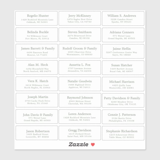 Customizable wedding guest address labels sticker (Sheet)