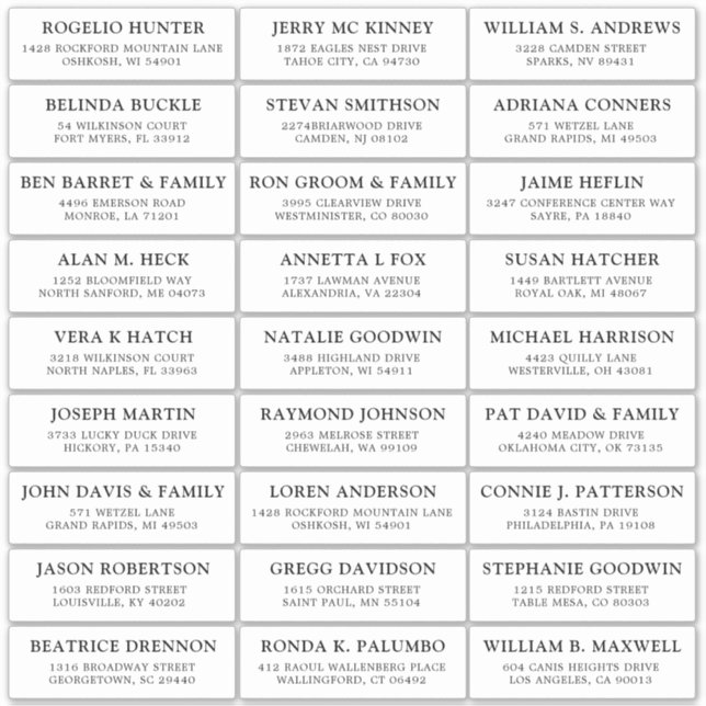 Customizable wedding guest address labels sticker (Front)