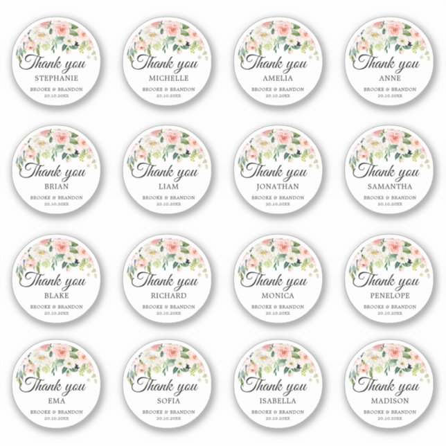 Customizable wedding guest Name Thank you Sticker (Front)