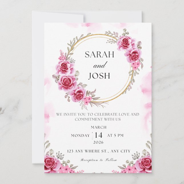 Customizable Wedding Invitation floral  (Front)