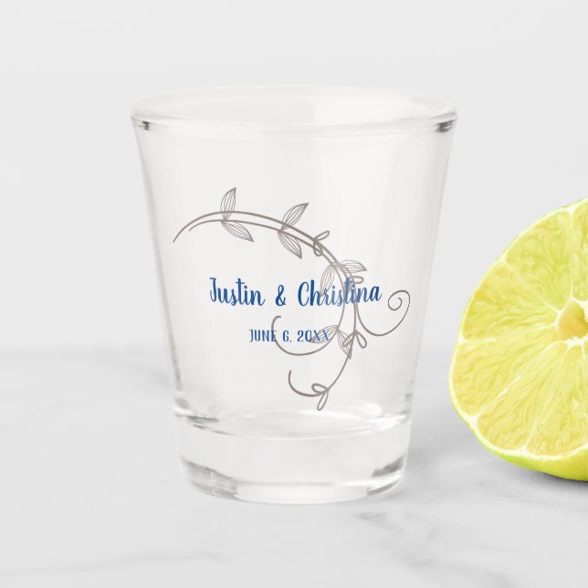Customizable Wedding Keepsake Modern Leaves Shot Glass (Front)