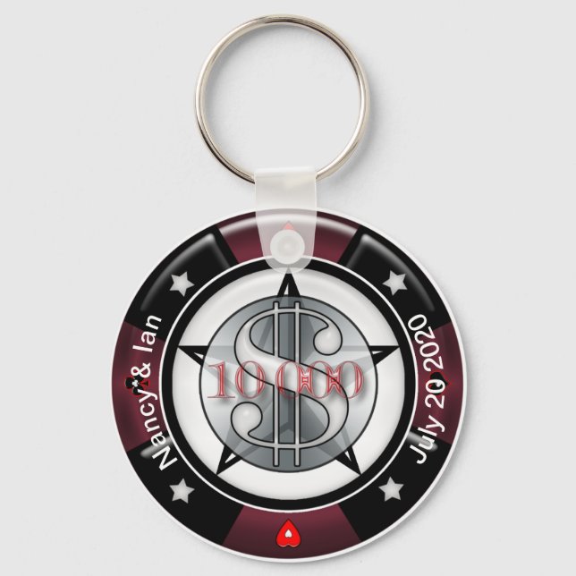 Customizable Wedding Keepsake Vegas Chip Keychain (Front)