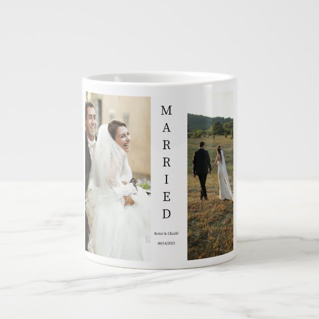 Customizable Wedding Married Photo Collage Mug (Front)