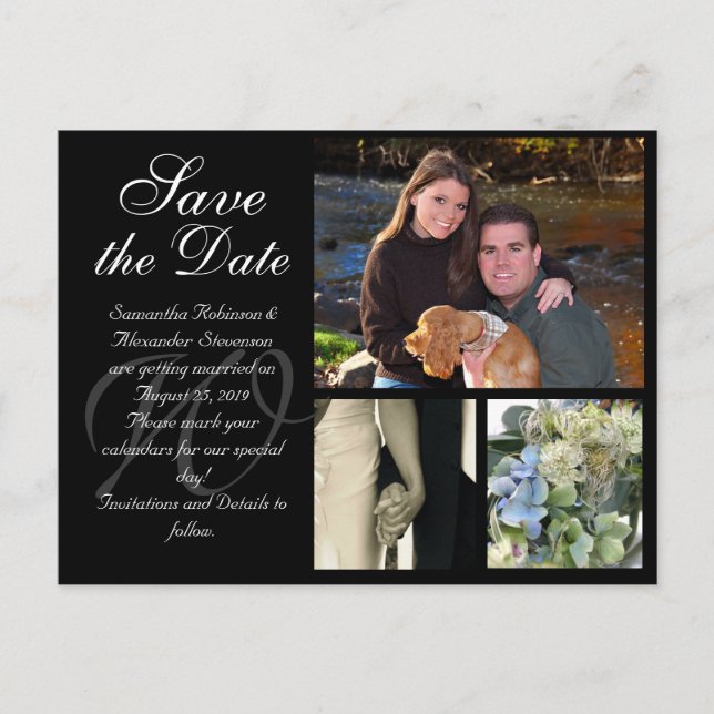 Customizable Wedding Save the Date Card 3 Pictures (Front)