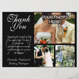 Customizable Wedding Thank You 3 Photo Flat Card