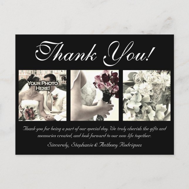 Customizable Wedding Thank You Card 3 Photos (Front)