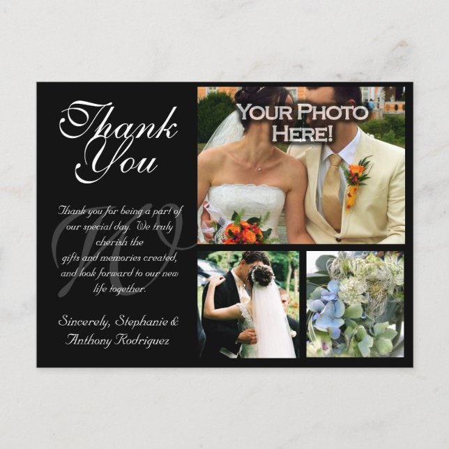 Customizable Wedding Thank You Card 3 Pictures (Front)