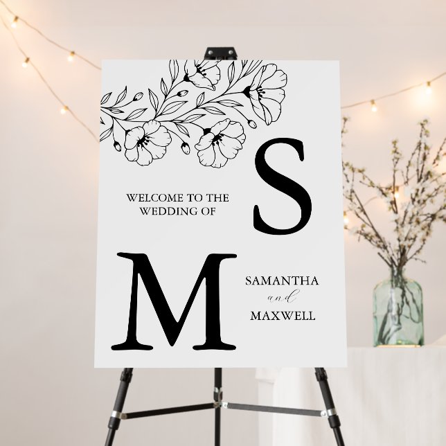 Customizable Wedding Welcome Signs Black and White (In Situ (Stand))
