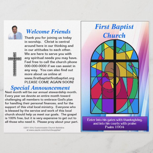 Customizable Weekly Church Bulletin (Inside Blank) (Front)