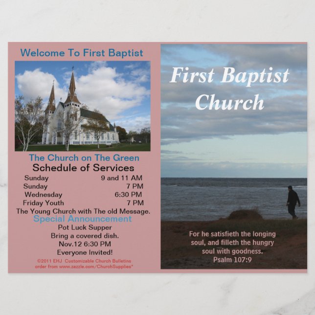 Customizable Weekly Church Bulletin (Outside Only) (Front)
