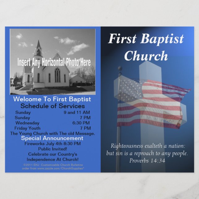 Customizable Weekly Church Bulletin (Patriotic) (Front)