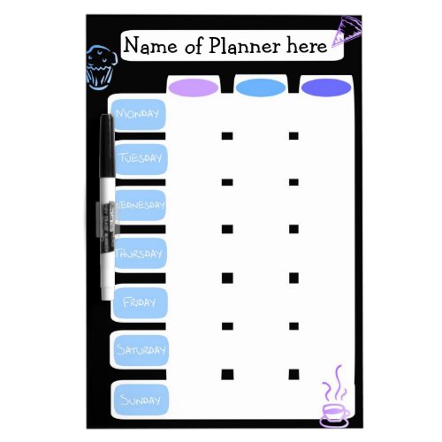 Customizable weekly Meal  Shopping list Planner Dry Erase Board