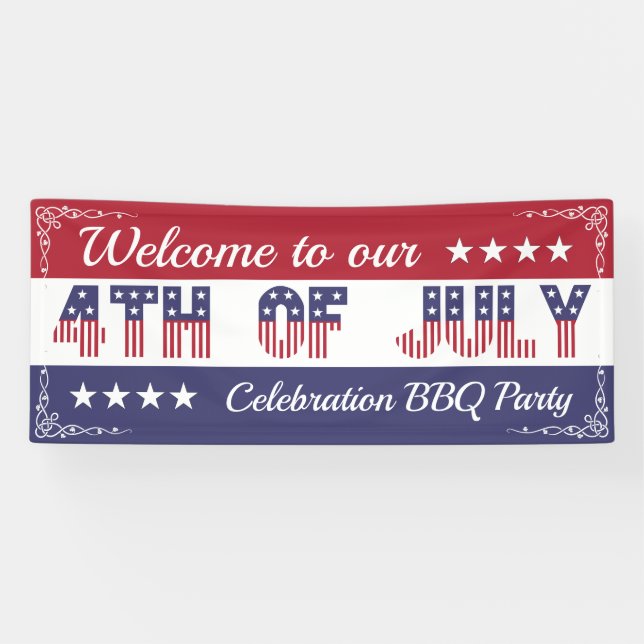Customizable Welcome 4th of July Stars and Stripes Banner (Horizontal)