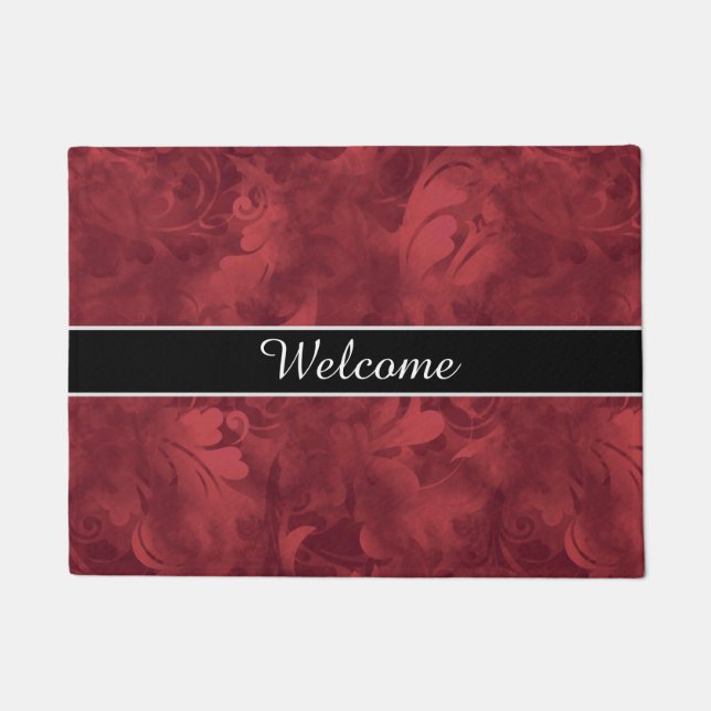 Customizable Welcome Mat Red Feather Pattern (Front)