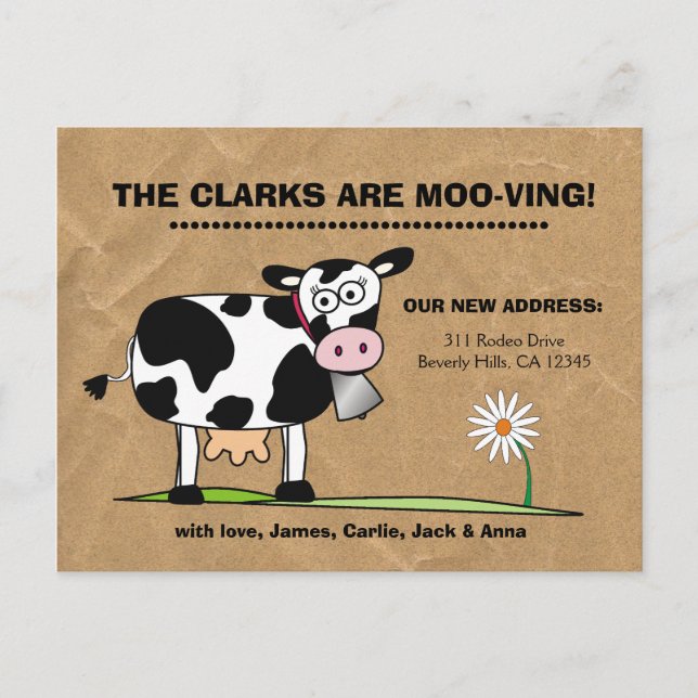 Customizable We're Moo-ving Postcard (Front)