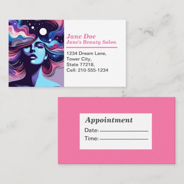 Customizable Whimsical Beauty Salon Appointment  Business Card (Front/Back)