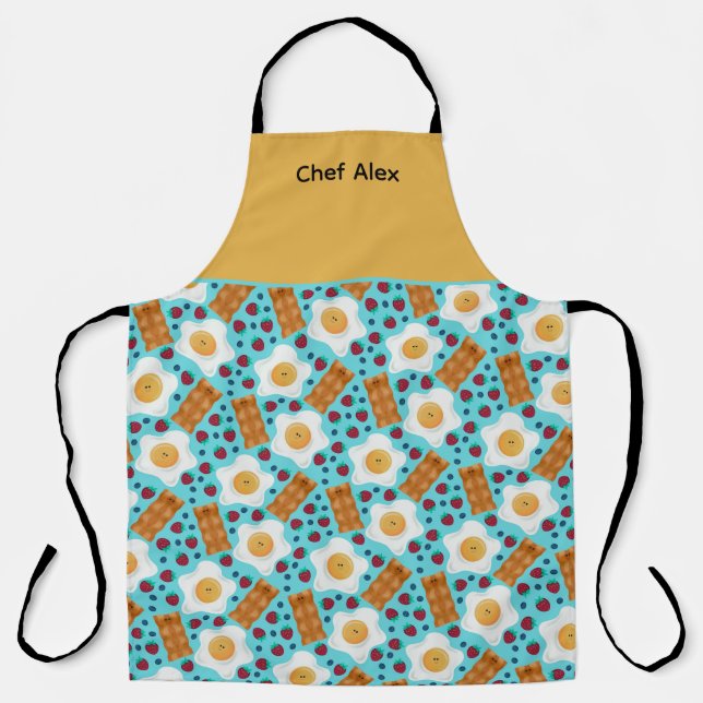 Customizable Whimsical Eggs and Bacon All-Over Apron (Front)