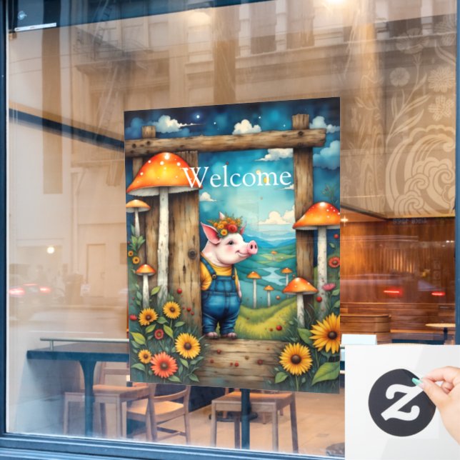 Customizable Whimsical Piglet Window Cling (Cafe Window)