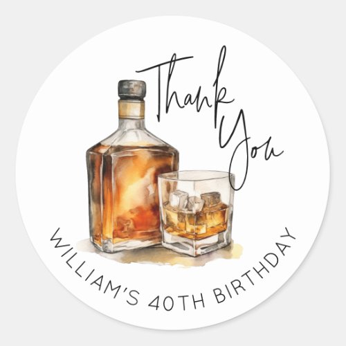 Customizable Whiskey Bottle Birthday Thank You Classic Round Sticker