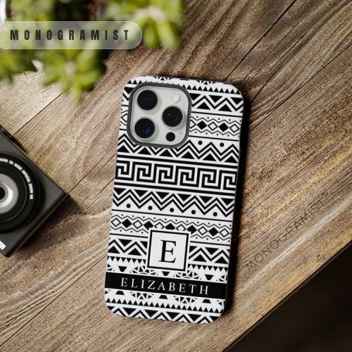 Customizable White and Black Aztec Pattern iPhone 15 Pro Max Case