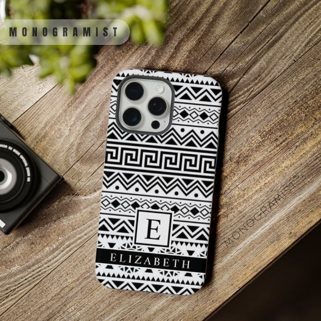 Customizable White and Black Aztec Pattern iPhone Case (Customizable White and Black Aztec Pattern iPhone Case)
