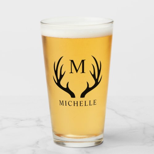 Customizable White And Black Deer Antler Monogram  Glass
