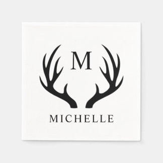 Customizable White And Black Deer Antler Monogram Napkins