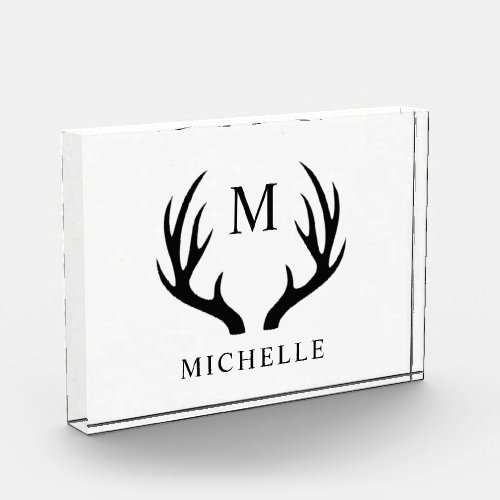 Customizable White And Black Deer Antler Monogram  Photo Block