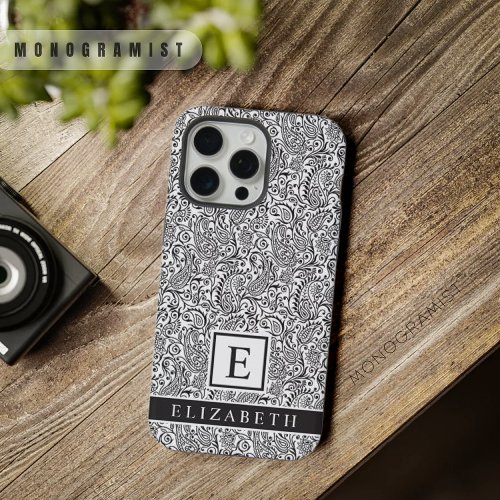 Customizable White And Black Paisley Pattern iPhone 15 Pro Max Case