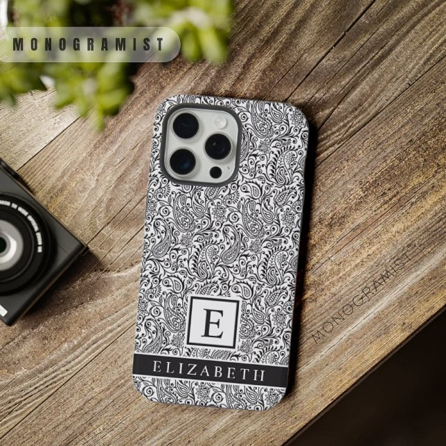 Customizable White And Black Paisley Pattern iPhone Case (Customizable White And Black Paisley Pattern iPhone Case)