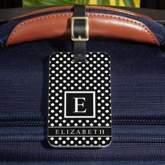 Customizable White And Black Polka Dot  Luggage Tag