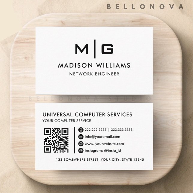 Customizable White And Black  Professional  Business Card (Customizable White And Black Professional Business Card)